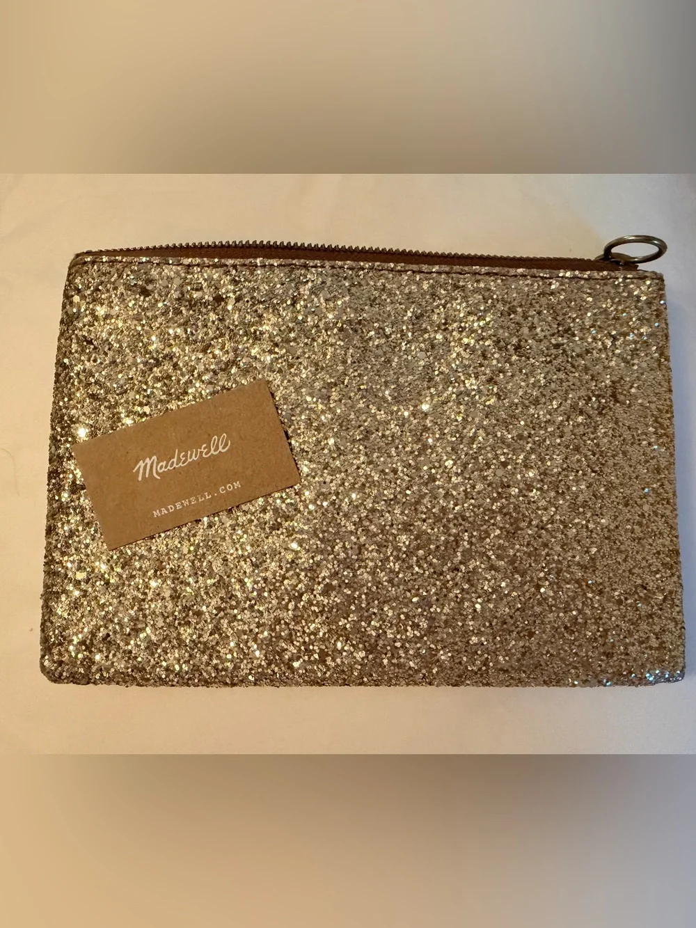 Madewell Metallic Gold Glitter Wristlet Pouch